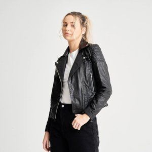 NWT Barney’s Originals Clara Real black Leather Jacket Size 10